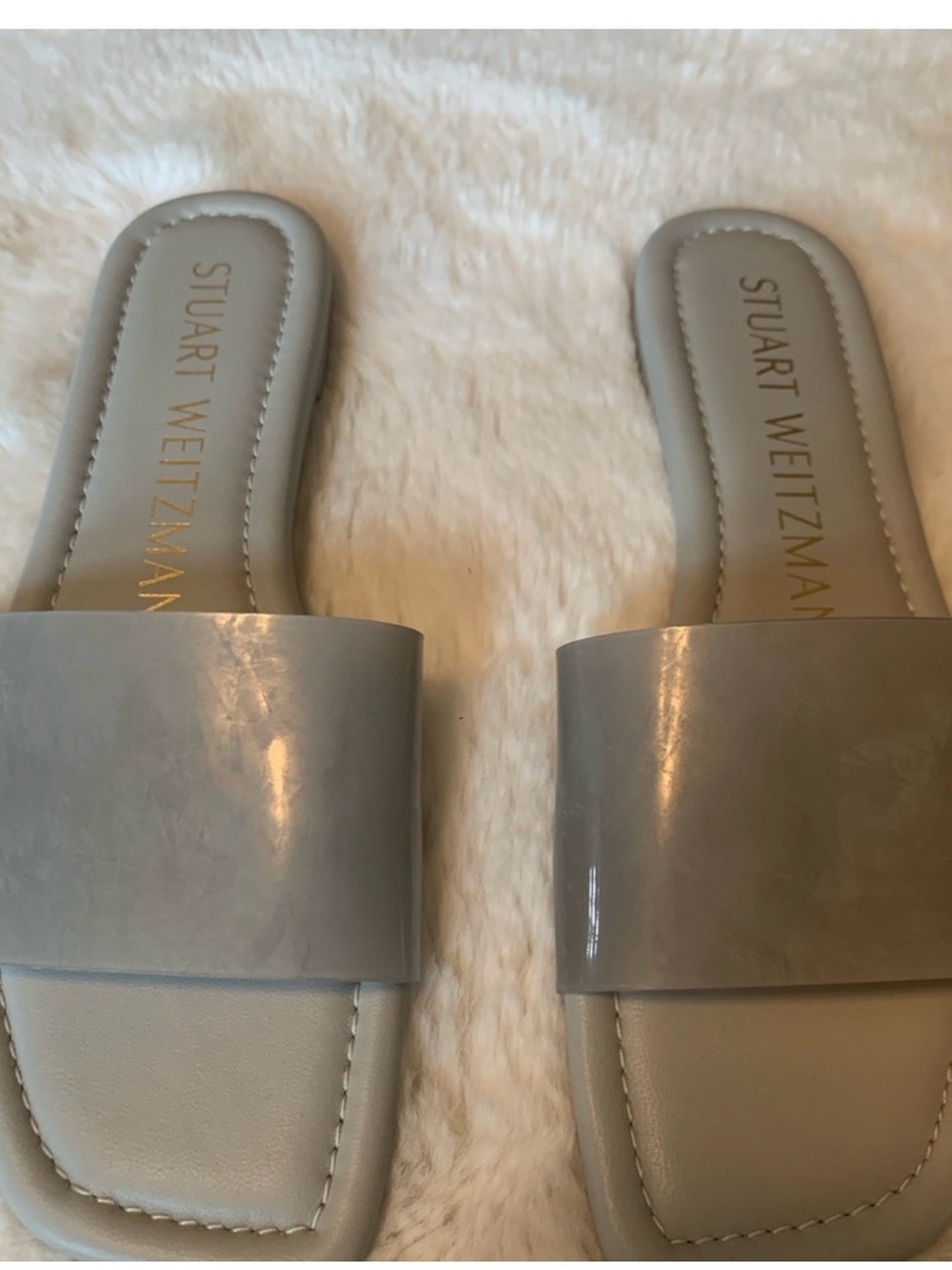Stuart Weitzman Matte Light Gray Slide Mules